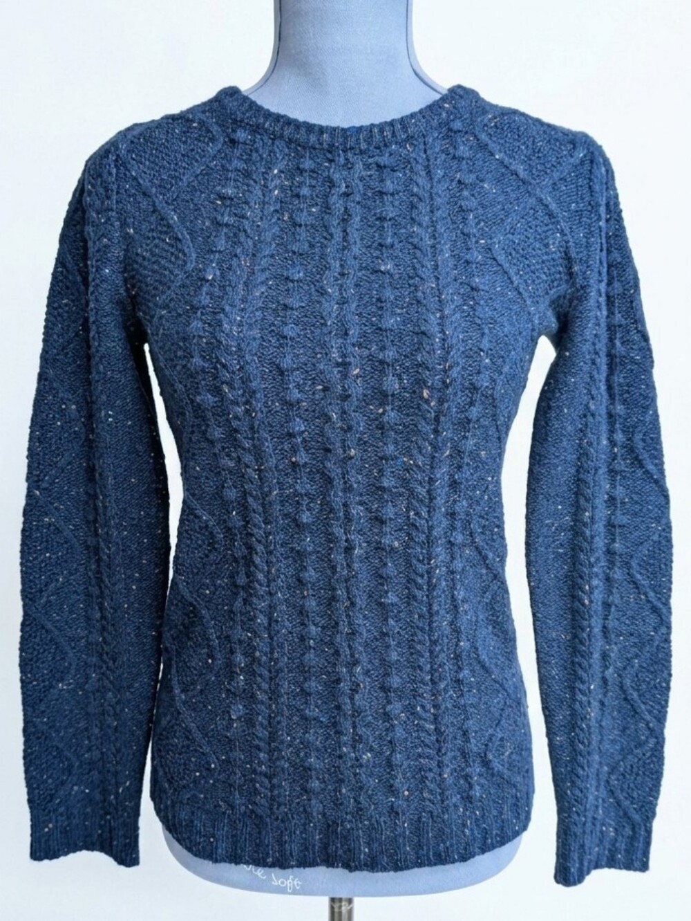 Boden Wool Blend Cable Knit Donegal Tweed Sweater Navy Blue US 4